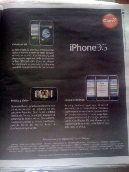 Anuncio de Claro sobre el iPhone 3G