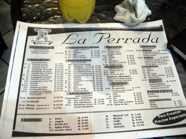 Menu de La Perrada
