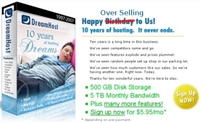 Promoción por el décimo aniversario de Dreamhost